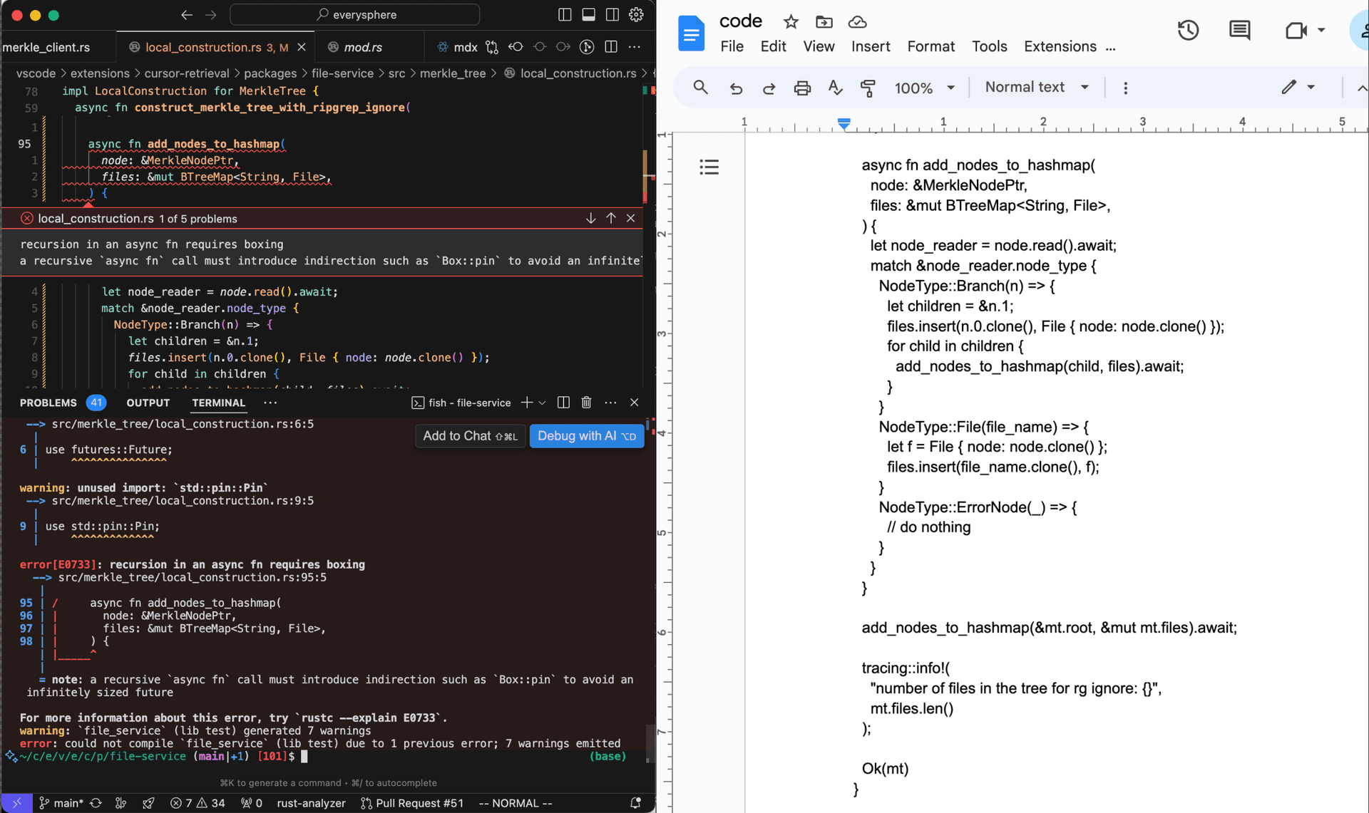 Figure 1: Would you rather debug your pin-boxed future lifetimes in your code editor or in a Google Doc? AIs too.